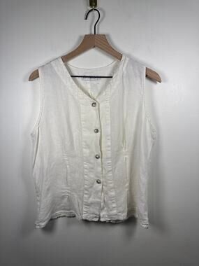 Cut Loose 100% Flax Linen Textured Vest Costal Preppy Classic Top, Large